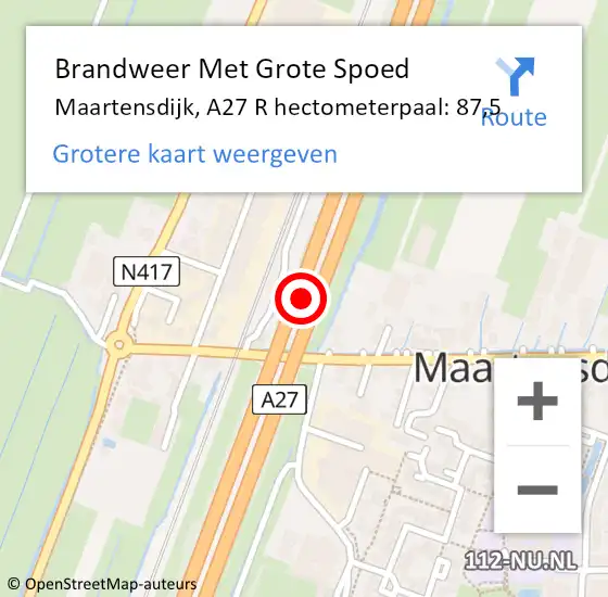 Locatie op kaart van de 112 melding: Brandweer Met Grote Spoed Naar Maartensdijk, A27 Re hectometerpaal: 89,0 op 20 juli 2018 17:57