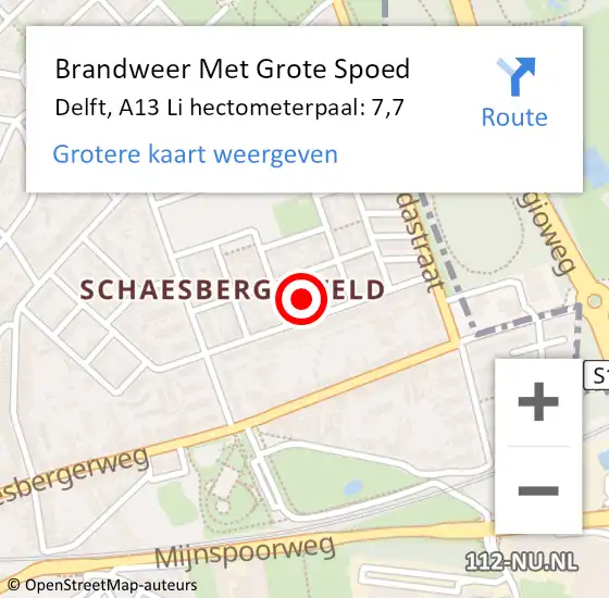 Locatie op kaart van de 112 melding: Brandweer Met Grote Spoed Naar Delft, A13 Li hectometerpaal: 7,7 op 20 juli 2018 18:18