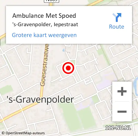 Locatie op kaart van de 112 melding: Ambulance Met Spoed Naar 's-Gravenpolder, Iepestraat op 20 juli 2018 18:38