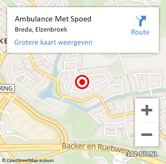 Locatie op kaart van de 112 melding: Ambulance Met Spoed Naar Breda, Elzenbroek op 20 juli 2018 18:47