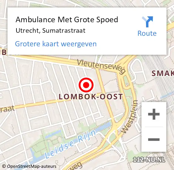 Locatie op kaart van de 112 melding: Ambulance Met Grote Spoed Naar Utrecht, Sumatrastraat op 20 juli 2018 19:26