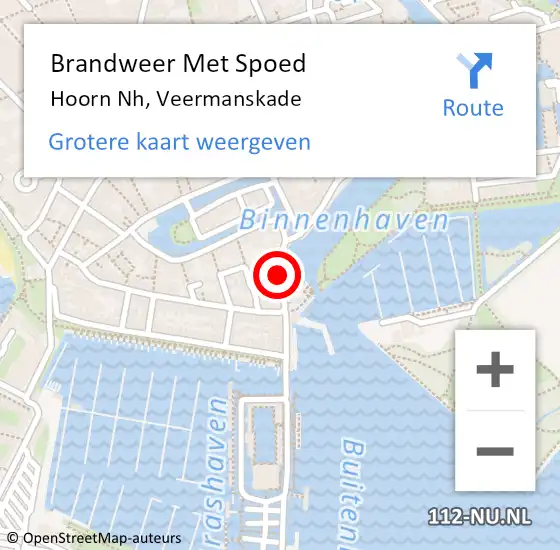 Locatie op kaart van de 112 melding: Brandweer Met Spoed Naar Hoorn Nh, Veermanskade op 20 juli 2018 19:50