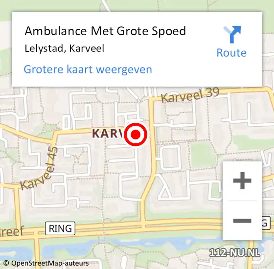 Locatie op kaart van de 112 melding: Ambulance Met Grote Spoed Naar Lelystad, Karveel op 20 juli 2018 21:30