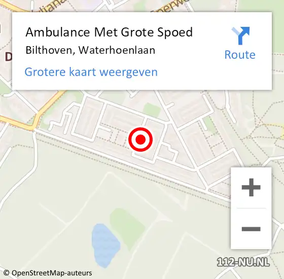 Locatie op kaart van de 112 melding: Ambulance Met Grote Spoed Naar Bilthoven, Waterhoenlaan op 20 juli 2018 23:42