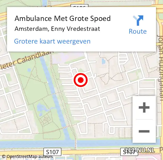 Locatie op kaart van de 112 melding: Ambulance Met Grote Spoed Naar Amsterdam, Enny Vredestraat op 21 juli 2018 01:17