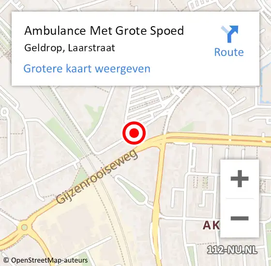 Locatie op kaart van de 112 melding: Ambulance Met Grote Spoed Naar Geldrop, Laarstraat op 21 juli 2018 01:52