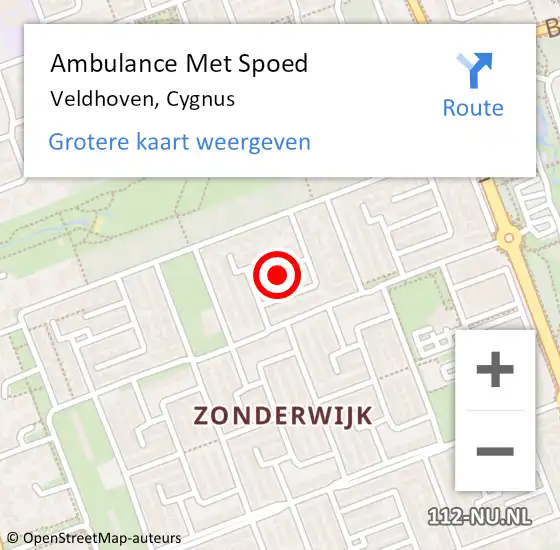 Locatie op kaart van de 112 melding: Ambulance Met Spoed Naar Veldhoven, Cygnus op 21 juli 2018 02:58