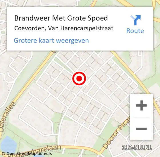 Locatie op kaart van de 112 melding: Brandweer Met Grote Spoed Naar Coevorden, Van Harencarspelstraat op 21 juli 2018 04:04