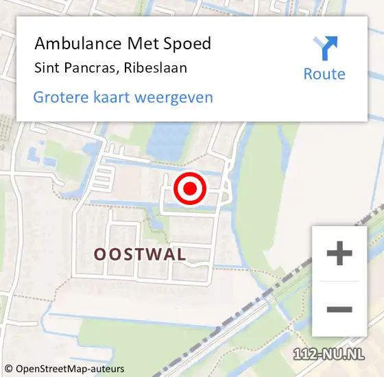 Locatie op kaart van de 112 melding: Ambulance Met Spoed Naar Sint Pancras, Ribeslaan op 21 juli 2018 04:50