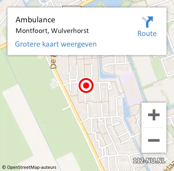 Locatie op kaart van de 112 melding: Ambulance Montfoort, Wulverhorst op 21 juli 2018 09:04