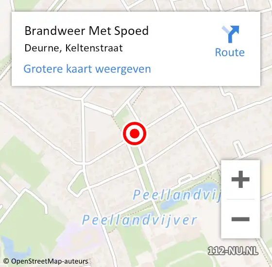 Locatie op kaart van de 112 melding: Brandweer Met Spoed Naar Deurne, Keltenstraat op 21 juli 2018 09:41