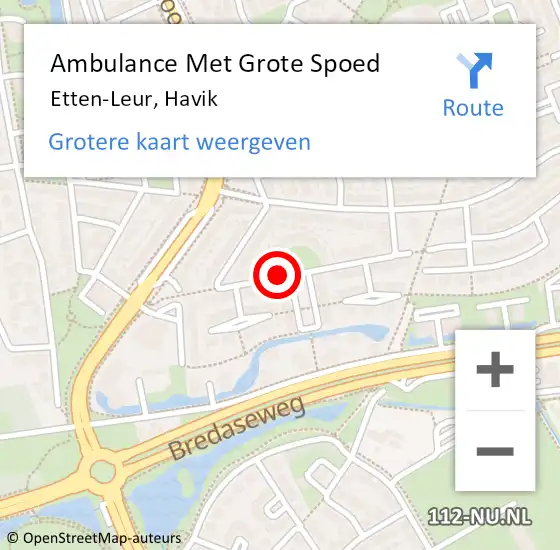 Locatie op kaart van de 112 melding: Ambulance Met Grote Spoed Naar Etten-Leur, Havik op 21 juli 2018 09:51