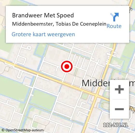 Locatie op kaart van de 112 melding: Brandweer Met Spoed Naar Middenbeemster, Tobias De Coeneplein op 21 juli 2018 10:07