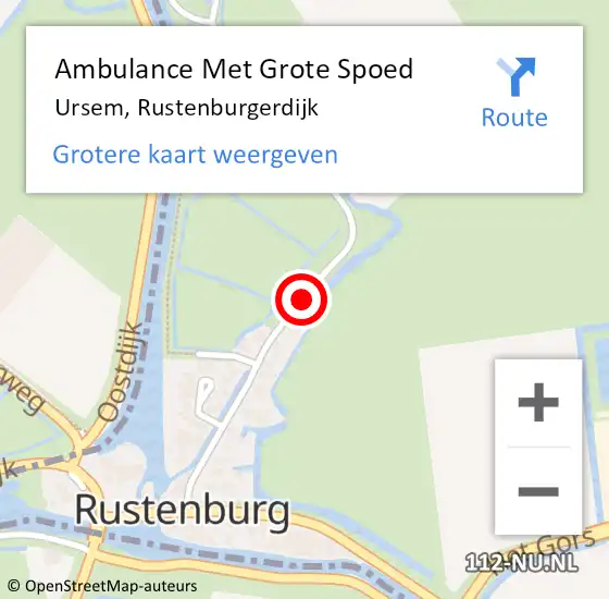 Locatie op kaart van de 112 melding: Ambulance Met Grote Spoed Naar Ursem, Rustenburgerdijk op 21 juli 2018 10:07