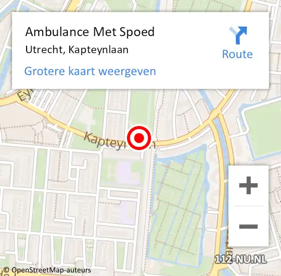 Locatie op kaart van de 112 melding: Ambulance Met Spoed Naar Utrecht, Kapteynlaan op 21 juli 2018 10:22