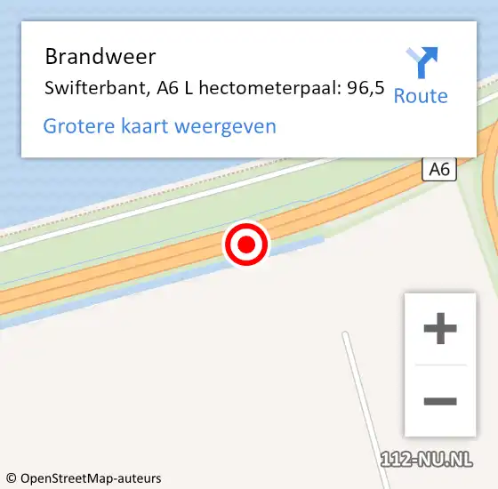 Locatie op kaart van de 112 melding: Brandweer Swifterbant, A6 L hectometerpaal: 96,5 op 21 juli 2018 10:23