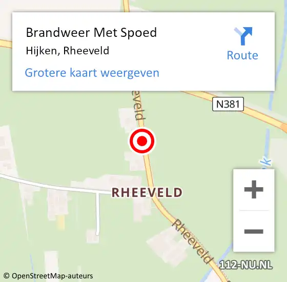 Locatie op kaart van de 112 melding: Brandweer Met Spoed Naar Hijken, Rheeveld op 21 juli 2018 11:09