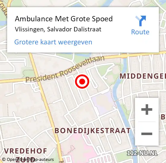 Locatie op kaart van de 112 melding: Ambulance Met Grote Spoed Naar Vlissingen, Salvador Dalistraat op 21 juli 2018 11:19