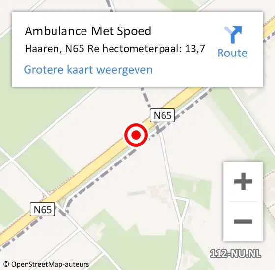 Locatie op kaart van de 112 melding: Ambulance Met Spoed Naar Haaren, N65 Re hectometerpaal: 13,7 op 21 juli 2018 11:52