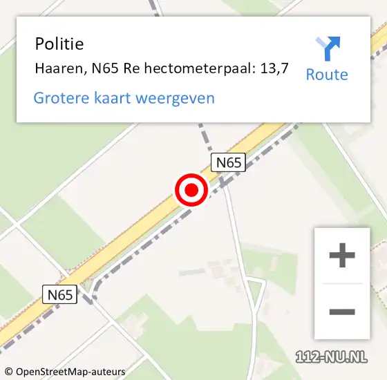 Locatie op kaart van de 112 melding: Politie Haaren, N65 Re hectometerpaal: 13,7 op 21 juli 2018 11:54