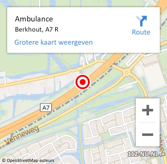 Locatie op kaart van de 112 melding: Ambulance Berkhout, A7 R op 21 juli 2018 11:55