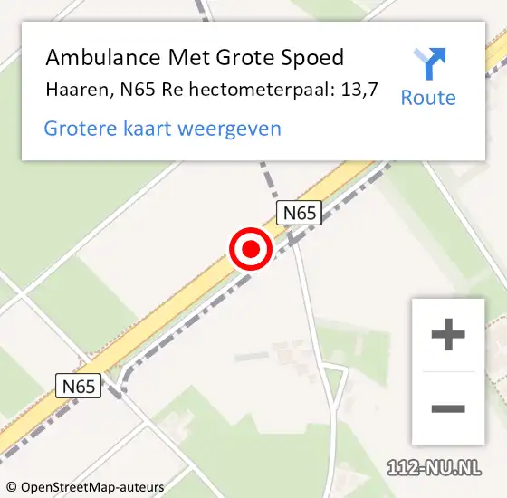 Locatie op kaart van de 112 melding: Ambulance Met Grote Spoed Naar Haaren, N65 Re hectometerpaal: 13,7 op 21 juli 2018 12:07