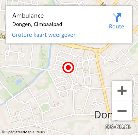 Locatie op kaart van de 112 melding: Ambulance Dongen, Cimbaalpad op 21 juli 2018 12:38