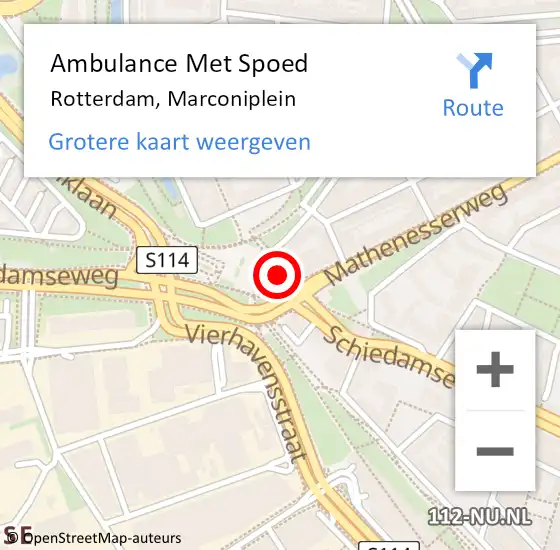 Locatie op kaart van de 112 melding: Ambulance Met Spoed Naar Rotterdam, Marconiplein op 21 juli 2018 13:14