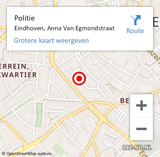 Locatie op kaart van de 112 melding: Politie Eindhoven, Anna Van Egmondstraat op 21 juli 2018 13:18