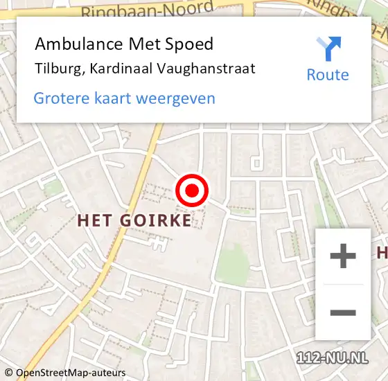 Locatie op kaart van de 112 melding: Ambulance Met Spoed Naar Tilburg, Kardinaal Vaughanstraat op 21 juli 2018 13:23