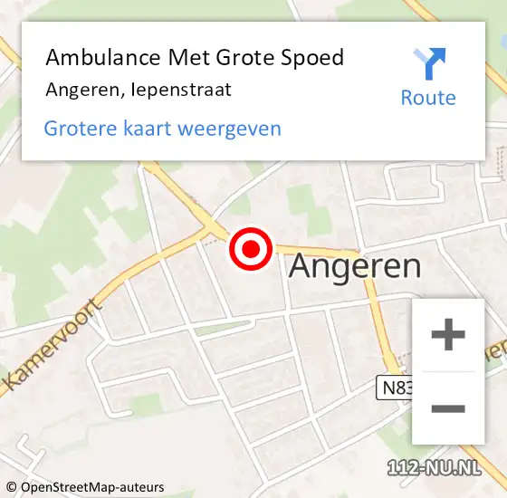 Locatie op kaart van de 112 melding: Ambulance Met Grote Spoed Naar Angeren, Iepenstraat op 21 juli 2018 14:38