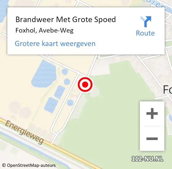 Locatie op kaart van de 112 melding: Brandweer Met Grote Spoed Naar Foxhol, Avebe-Weg op 21 juli 2018 14:38