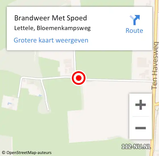 Locatie op kaart van de 112 melding: Brandweer Met Spoed Naar Lettele, Bloemenkampsweg op 21 juli 2018 15:25