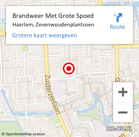 Locatie op kaart van de 112 melding: Brandweer Met Grote Spoed Naar Haarlem, Zevenwoudenplantsoen op 21 juli 2018 15:59