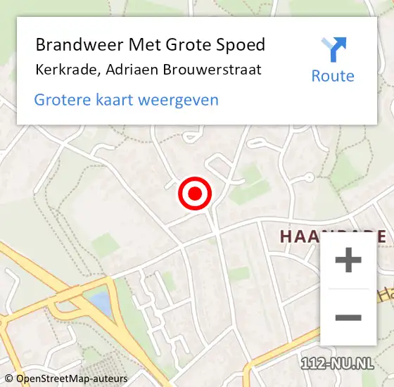 Locatie op kaart van de 112 melding: Brandweer Met Grote Spoed Naar Kerkrade, Adriaen Brouwerstraat op 21 juli 2018 16:38