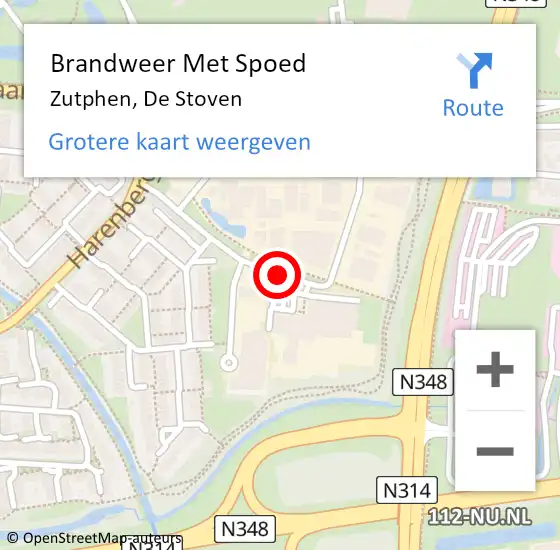 Locatie op kaart van de 112 melding: Brandweer Met Spoed Naar Zutphen, De Stoven op 21 juli 2018 19:08