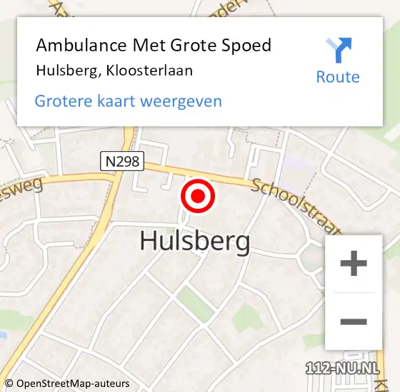 Locatie op kaart van de 112 melding: Ambulance Met Grote Spoed Naar Hulsberg, Kloosterlaan op 3 maart 2014 17:22