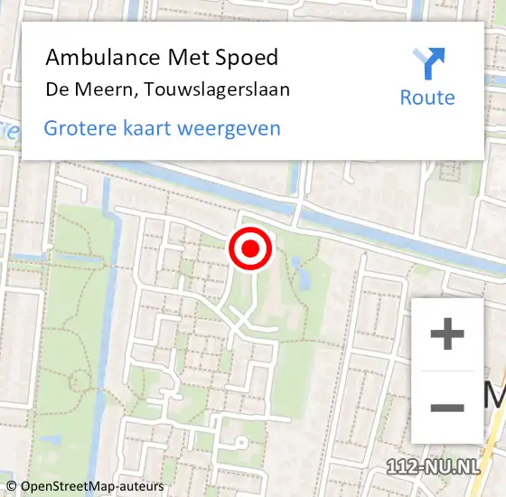 Locatie op kaart van de 112 melding: Ambulance Met Spoed Naar De Meern, Touwslagerslaan op 21 juli 2018 21:19