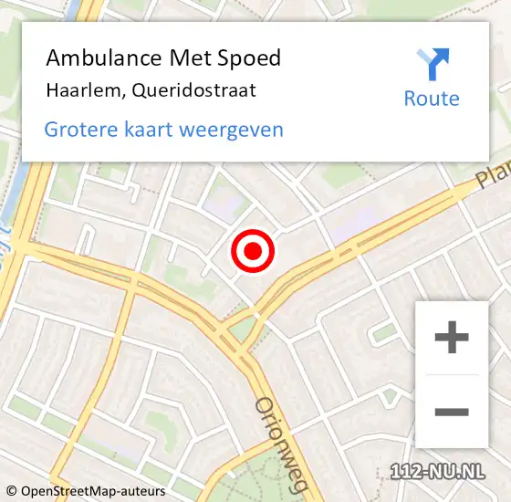 Locatie op kaart van de 112 melding: Ambulance Met Spoed Naar Haarlem, Queridostraat op 21 juli 2018 22:02