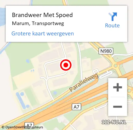 Locatie op kaart van de 112 melding: Brandweer Met Spoed Naar Marum, Transportweg op 21 juli 2018 22:43