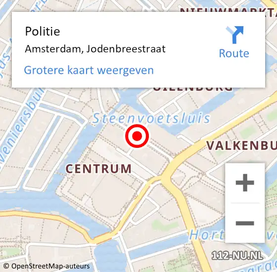 Locatie op kaart van de 112 melding: Politie Amsterdam, Jodenbreestraat op 21 juli 2018 23:41