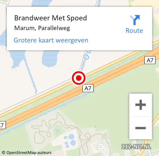 Locatie op kaart van de 112 melding: Brandweer Met Spoed Naar Marum, Parallelweg op 21 juli 2018 23:52