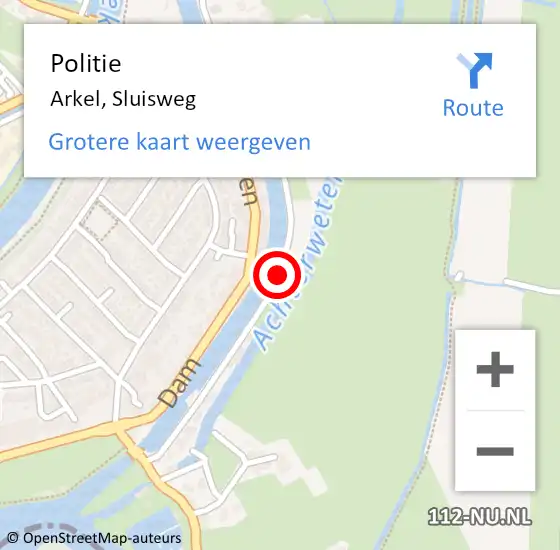 Locatie op kaart van de 112 melding: Politie Arkel, Sluisweg op 21 juli 2018 23:55