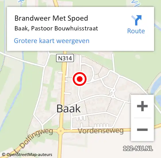 Locatie op kaart van de 112 melding: Brandweer Met Spoed Naar Baak, Pastoor Bouwhuisstraat op 22 juli 2018 00:08