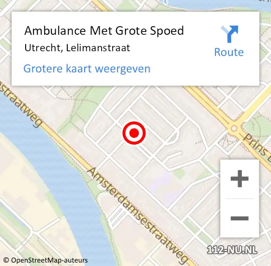 Locatie op kaart van de 112 melding: Ambulance Met Grote Spoed Naar Utrecht, Lelimanstraat op 22 juli 2018 00:08