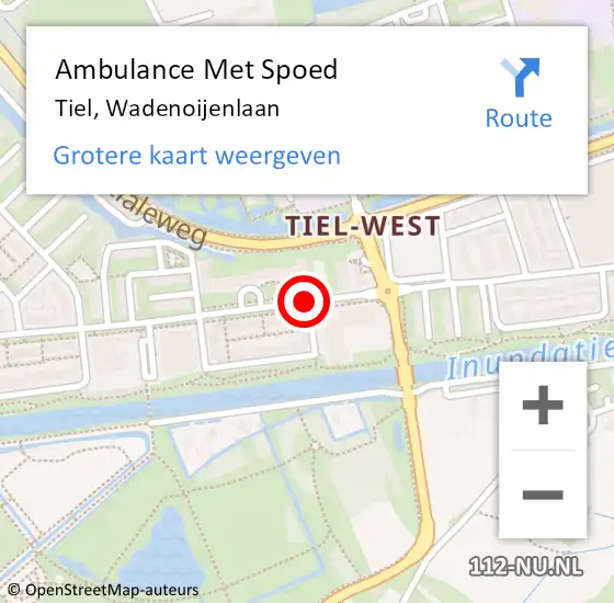 Locatie op kaart van de 112 melding: Ambulance Met Spoed Naar Tiel, Wadenoijenlaan op 22 juli 2018 00:32