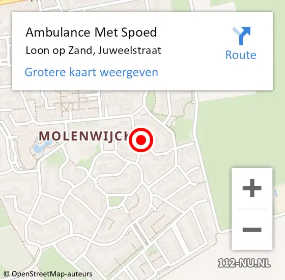 Locatie op kaart van de 112 melding: Ambulance Met Spoed Naar Loon op Zand, Juweelstraat op 22 juli 2018 00:46