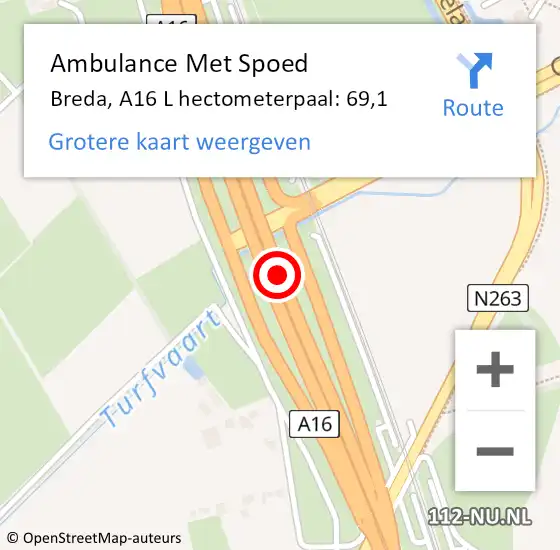 Locatie op kaart van de 112 melding: Ambulance Met Spoed Naar Breda, A58 Li hectometerpaal: 55,0 op 22 juli 2018 01:19