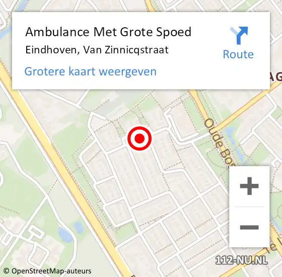 Locatie op kaart van de 112 melding: Ambulance Met Grote Spoed Naar Eindhoven, Van Zinnicqstraat op 22 juli 2018 01:31