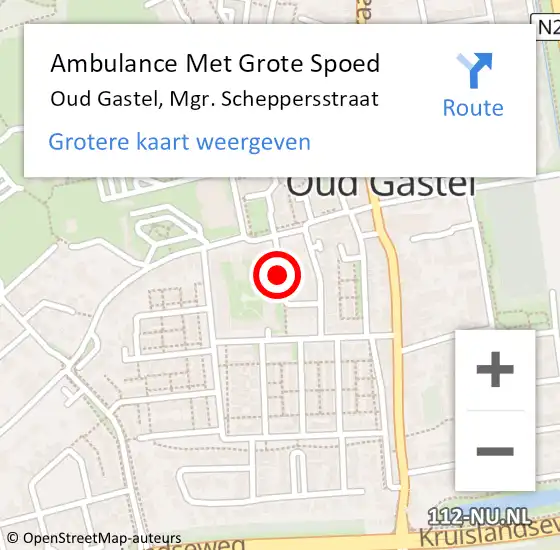 Locatie op kaart van de 112 melding: Ambulance Met Grote Spoed Naar Oud Gastel, Mgr. Scheppersstraat op 22 juli 2018 02:56